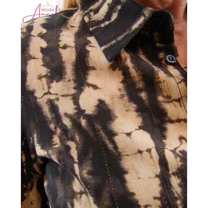 Elvira Blouse Loes Zwart Beige print